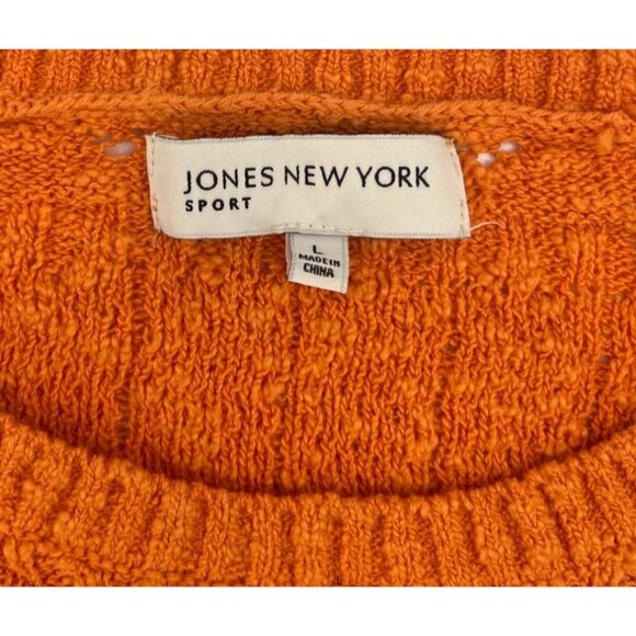 Jones New York Sport Women's Orange Textured Knit Sweater Large 3/4 Sleeves - Picture 2 of 5